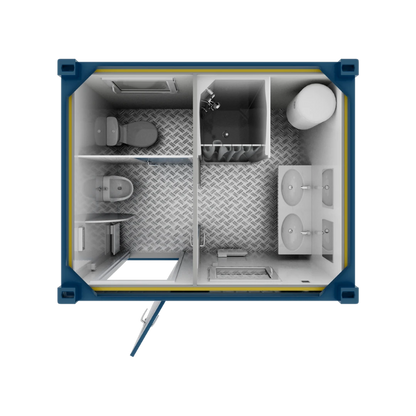 Plan de dessus container sanitaire 10 pieds Eurocontex – agencement WC, douche et double lavabo